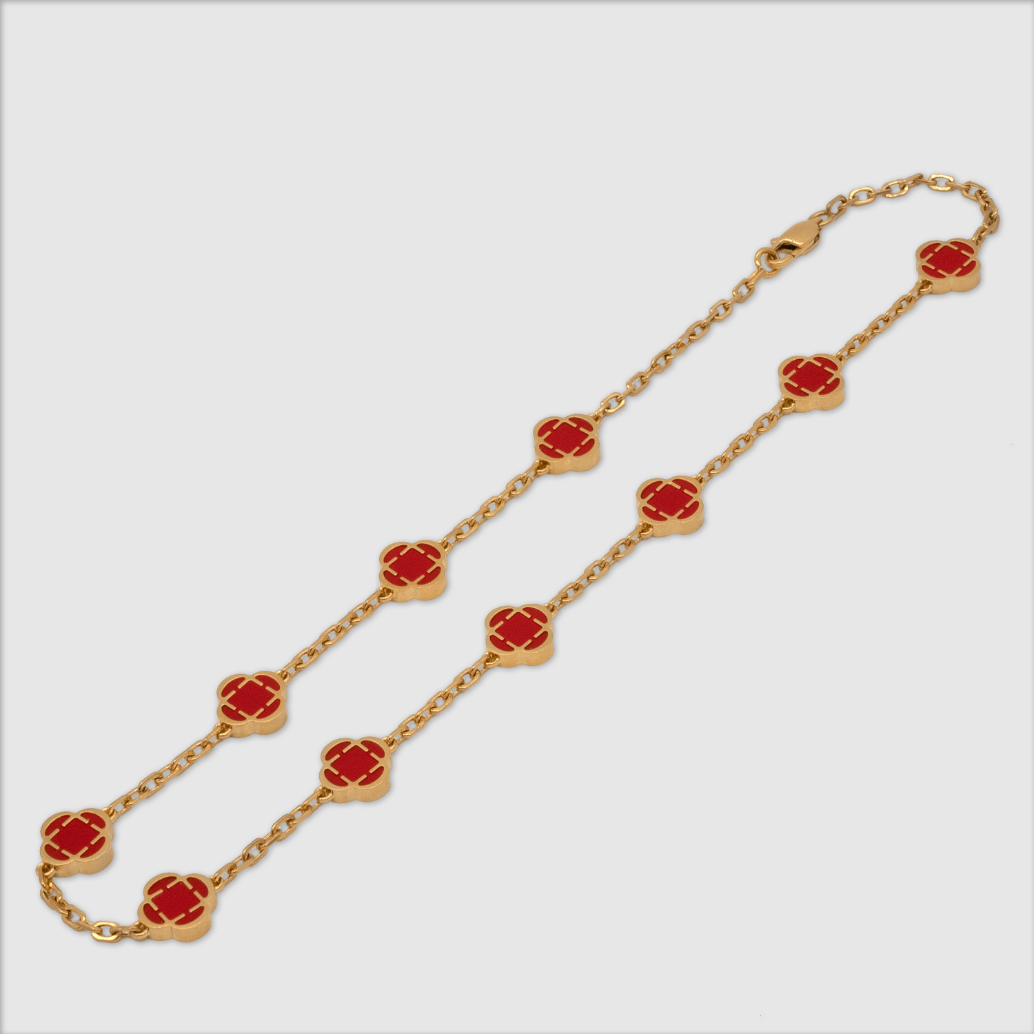 Light Red Clover Stone Necklace (Gold)