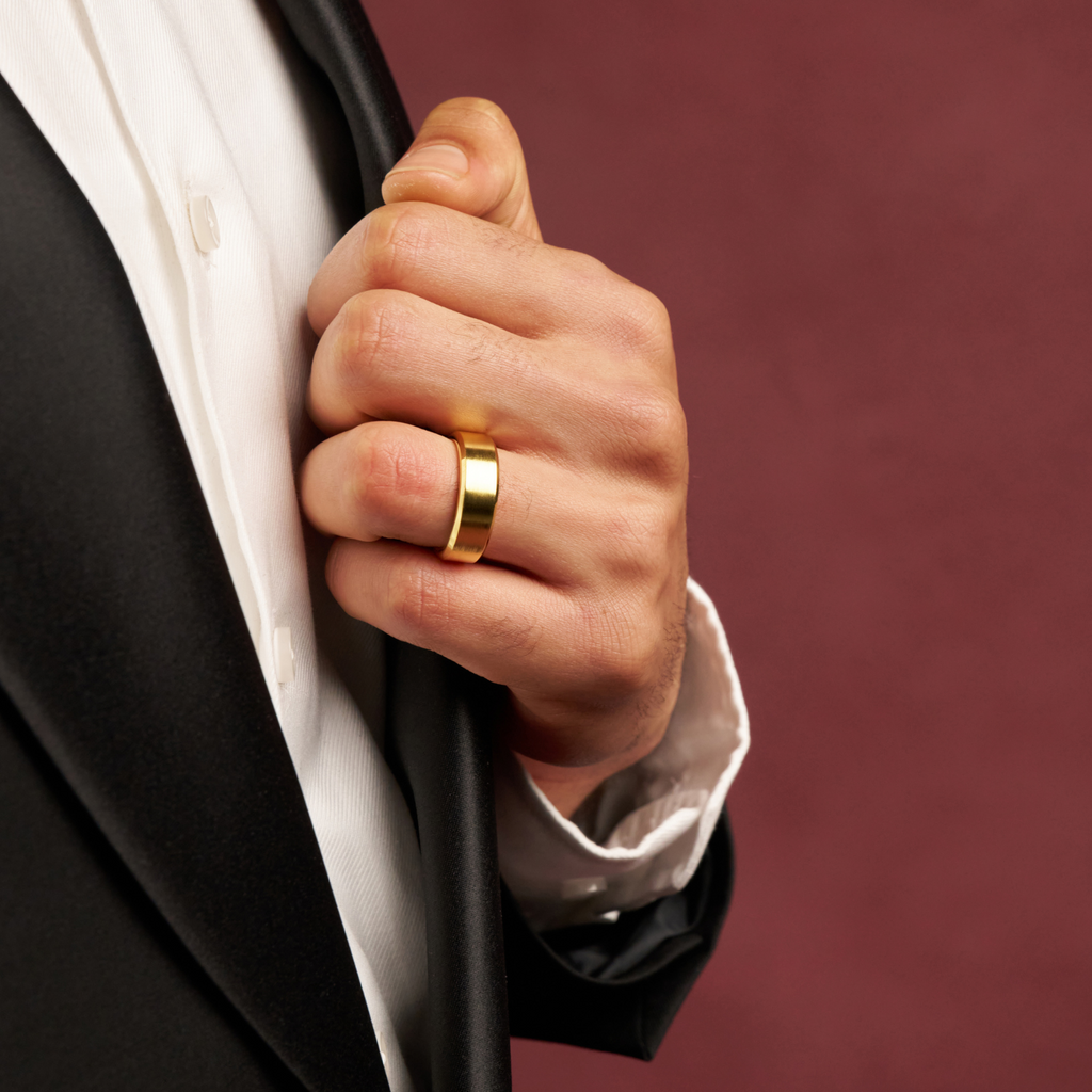 Bevelled Ring (Gold) 8mm | 18ct Gold Tungsten