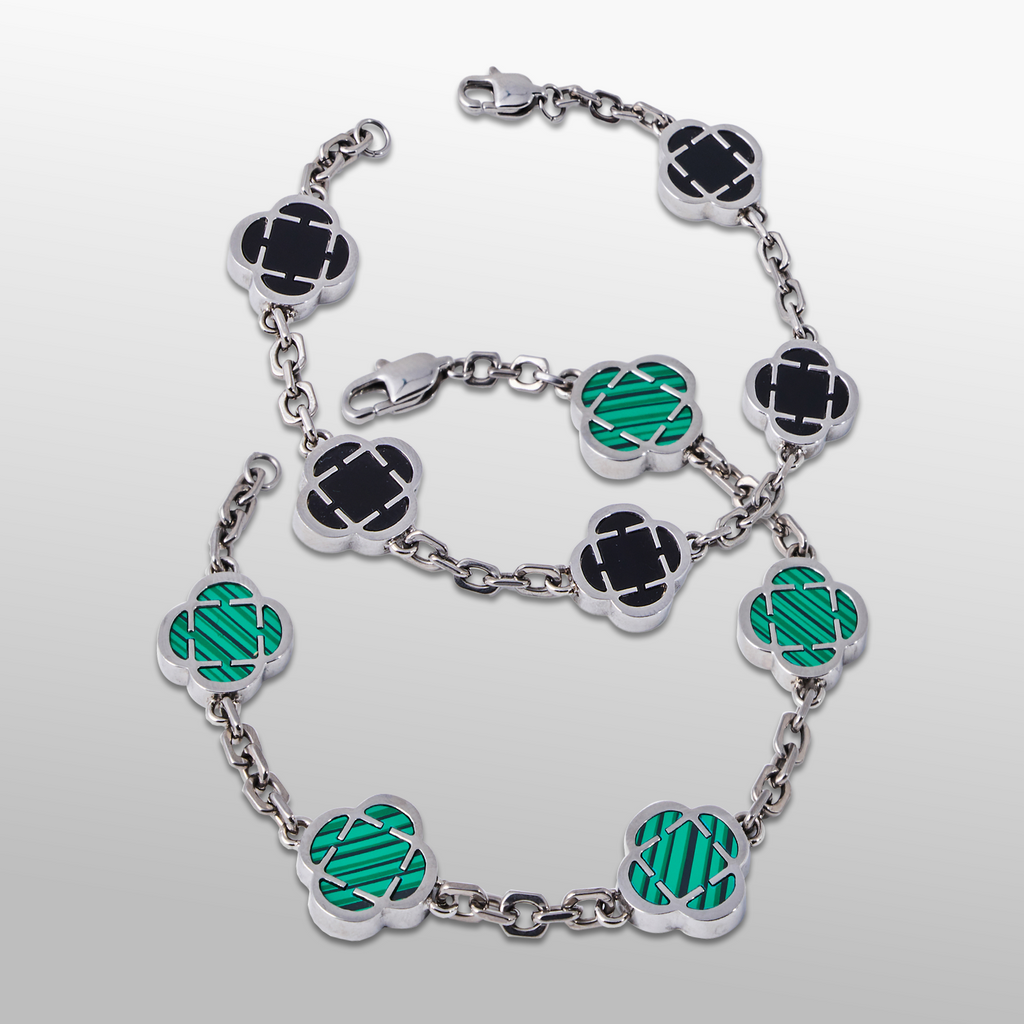 Clover Stone Bracelet Set (Silver)