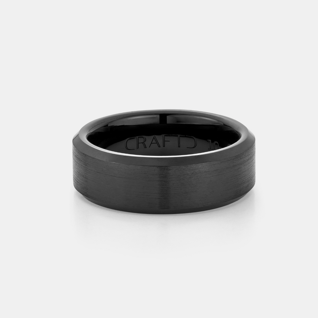 Bevelled Ring (Black) 8mm | Sterling Silver