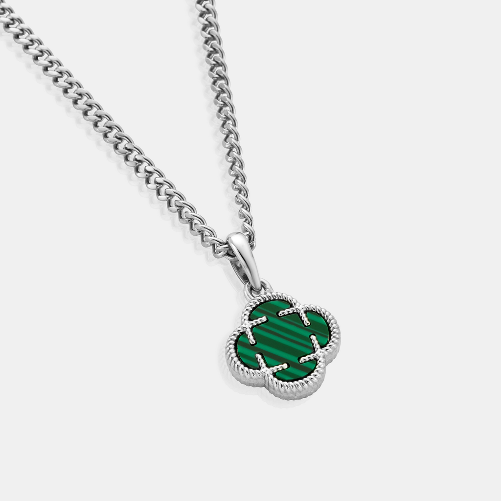 Malachite Clover Stone Pendant (Silver)