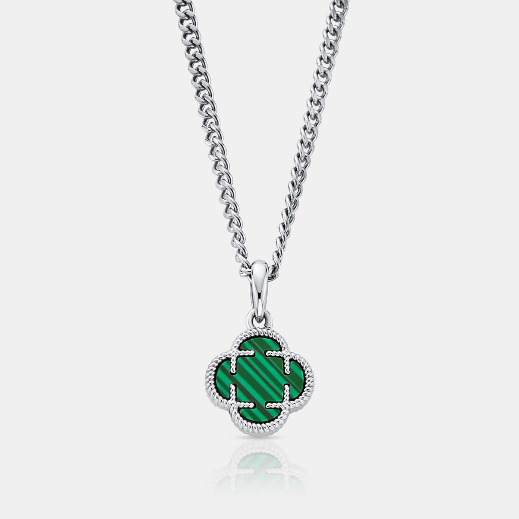 Malachite Clover Stone Pendant (Silver)
